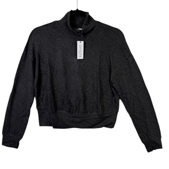 NEW! Velvet by Graham & Spencer Tami Mock neck Pullover Anthracite Charcoal XS - Picture 2 of 11